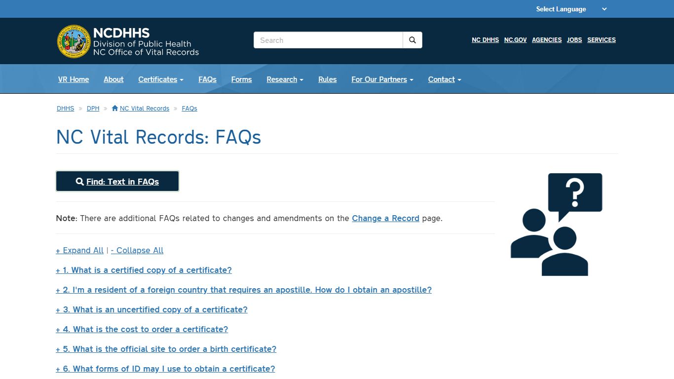NCDHHS: DPH: NC Vital Records: FAQs